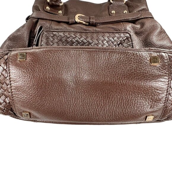 ELLIOTT LUCCA Brown Woven Leather Bucket Hobo Purse Shoulder Bag Buckle Pockets - Picture 4 of 13